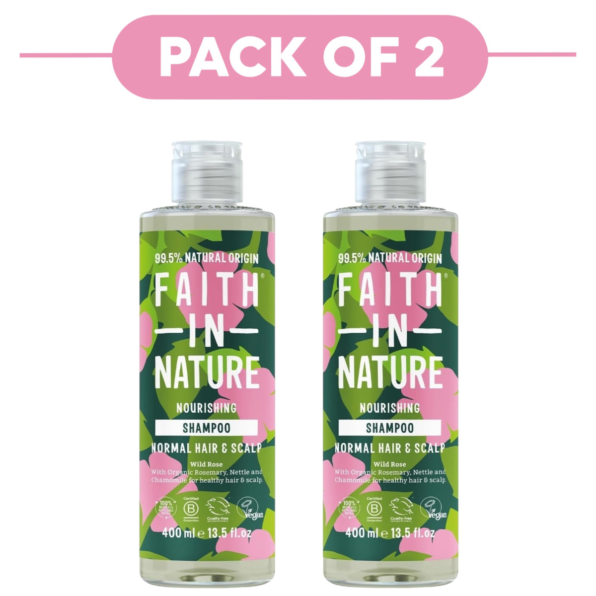 Faith In Nature Wild Rose Nourishing Shampoo 400ml Pack of 2