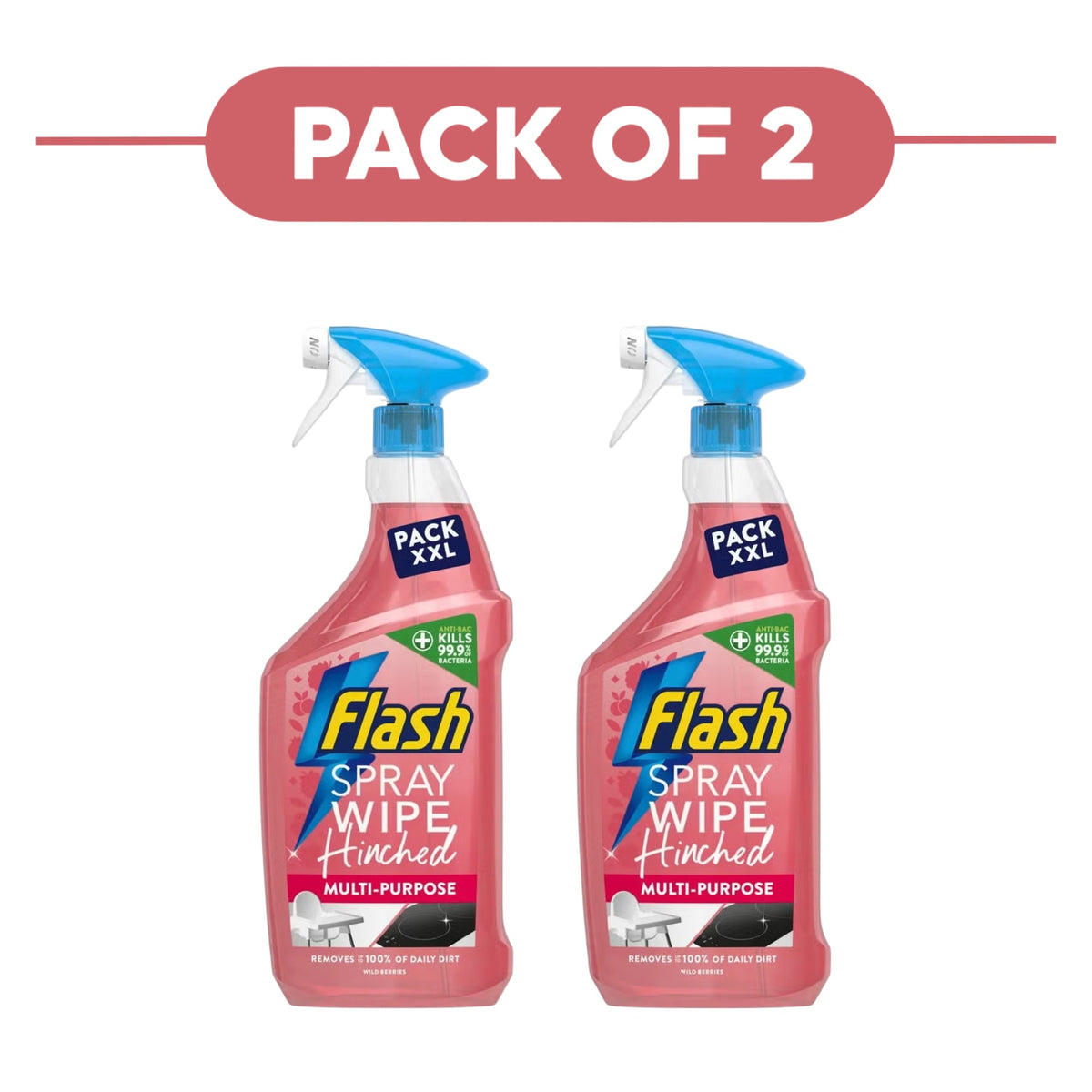 Flash Spray Wipe Hinched Multi-Purpose Cleaner Wild Berries 800ml Pack of 2