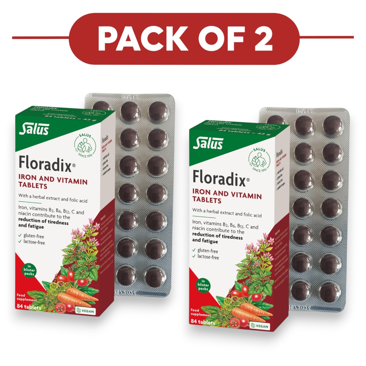 Floradix Iron & Vitamin Tablets 84 Tablets Pack of 2