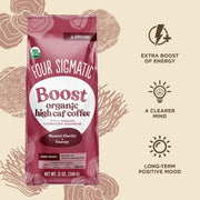 Four Sigmatic Organic High Caf Ground Coffee, Dark Roast - 340g