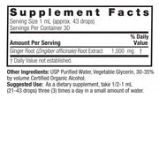 Nature’s Answer Ginger Root Liquid Extract 30ml supplement facts label on a white background