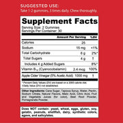 Supplement Facts & Ingredients Image: Goli Apple Cider Vinegar Gummies ingredient label 60 gummies