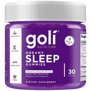Front Image: Goli Nutrition Dreamy Sleep Gummies 5mg melatonin bottle 30 count
