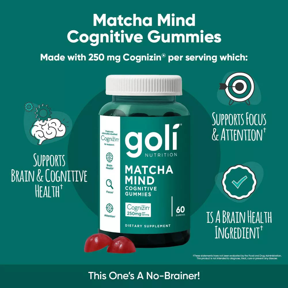 Goli Nutrition Matcha Mind Cognitive Gummies 60 Count