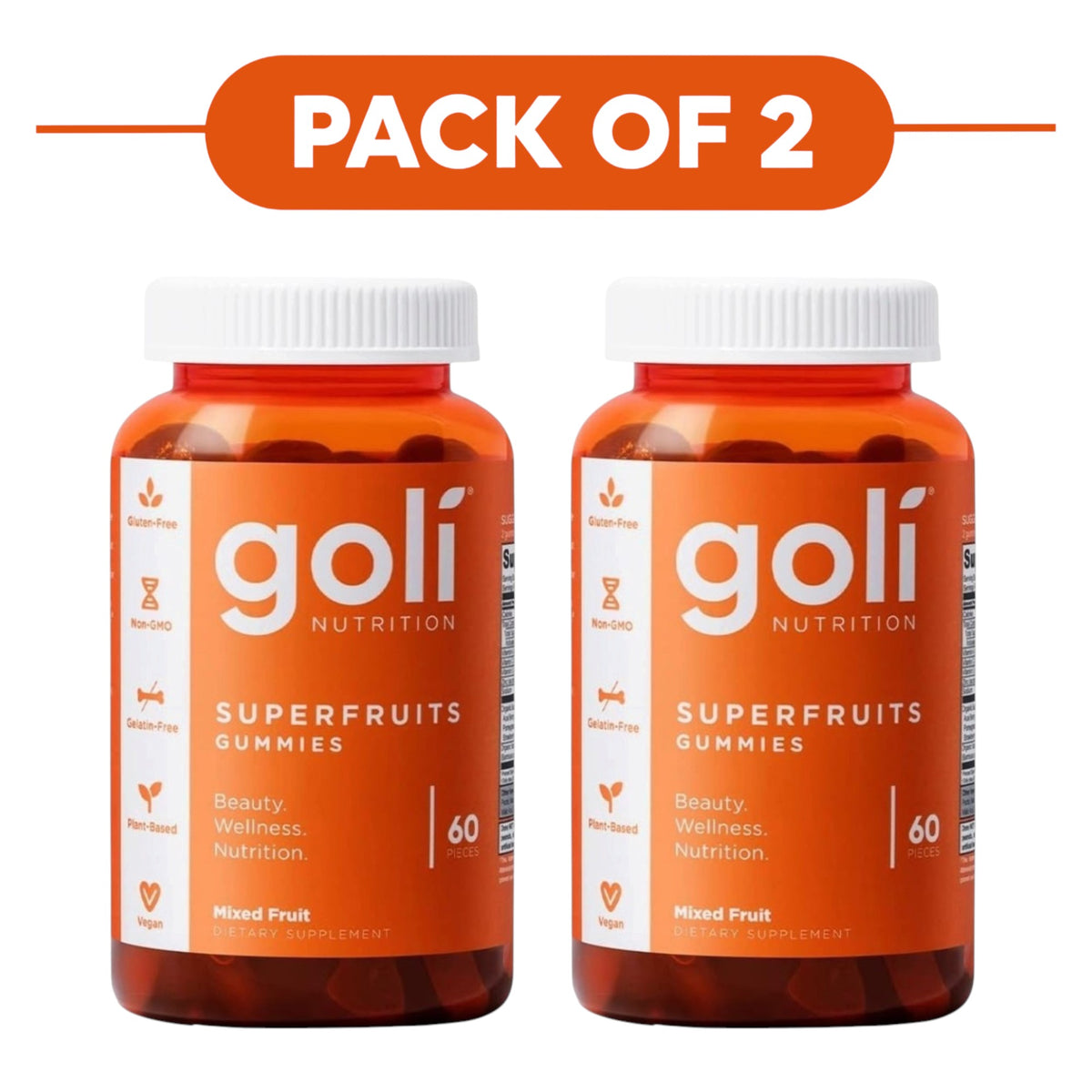 Goli Nutrition Superfruits Gummies Mixed Fruit 60 Count Pack of 2