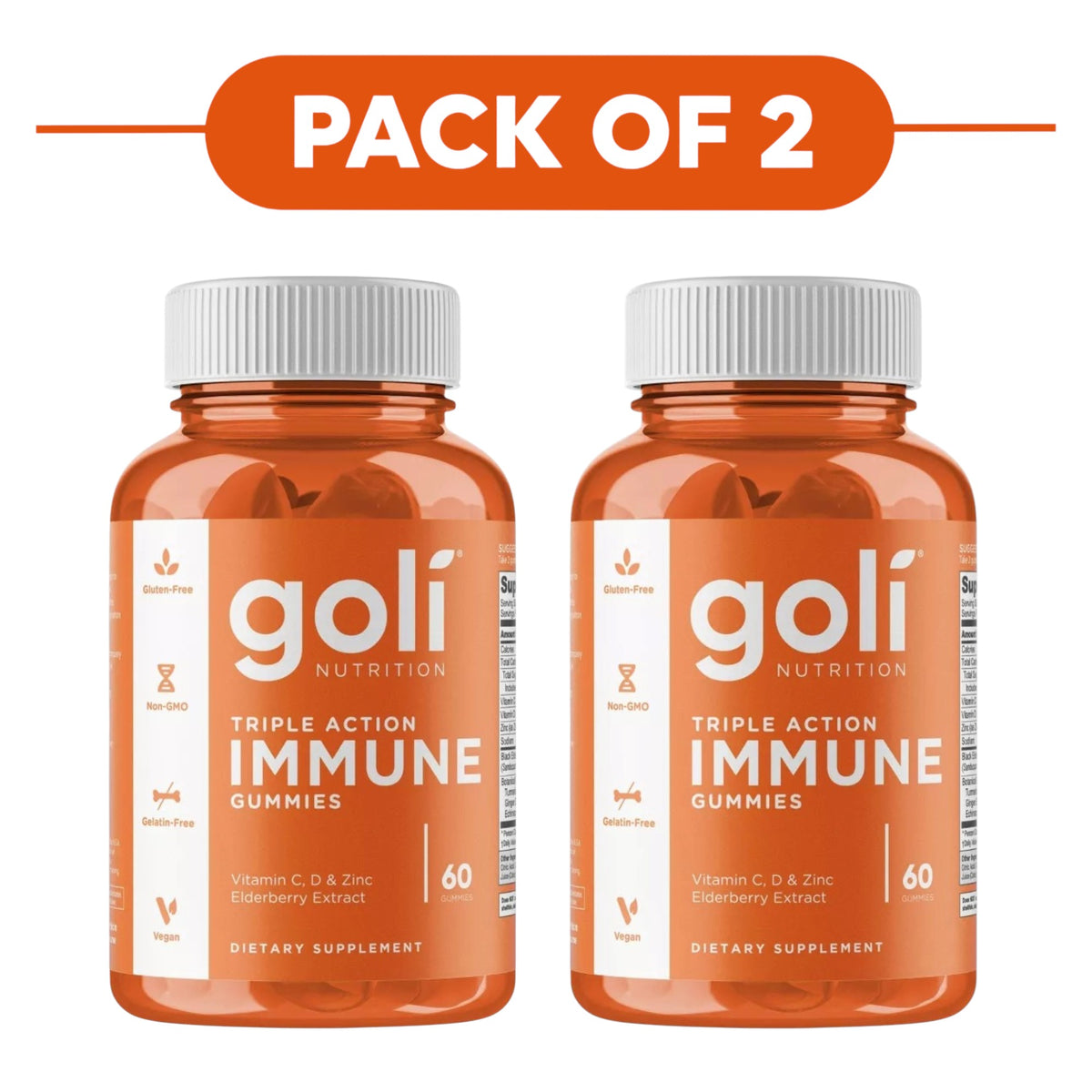 Goli Nutrition Triple Action Immune Gummies 60 Count Pack of 2