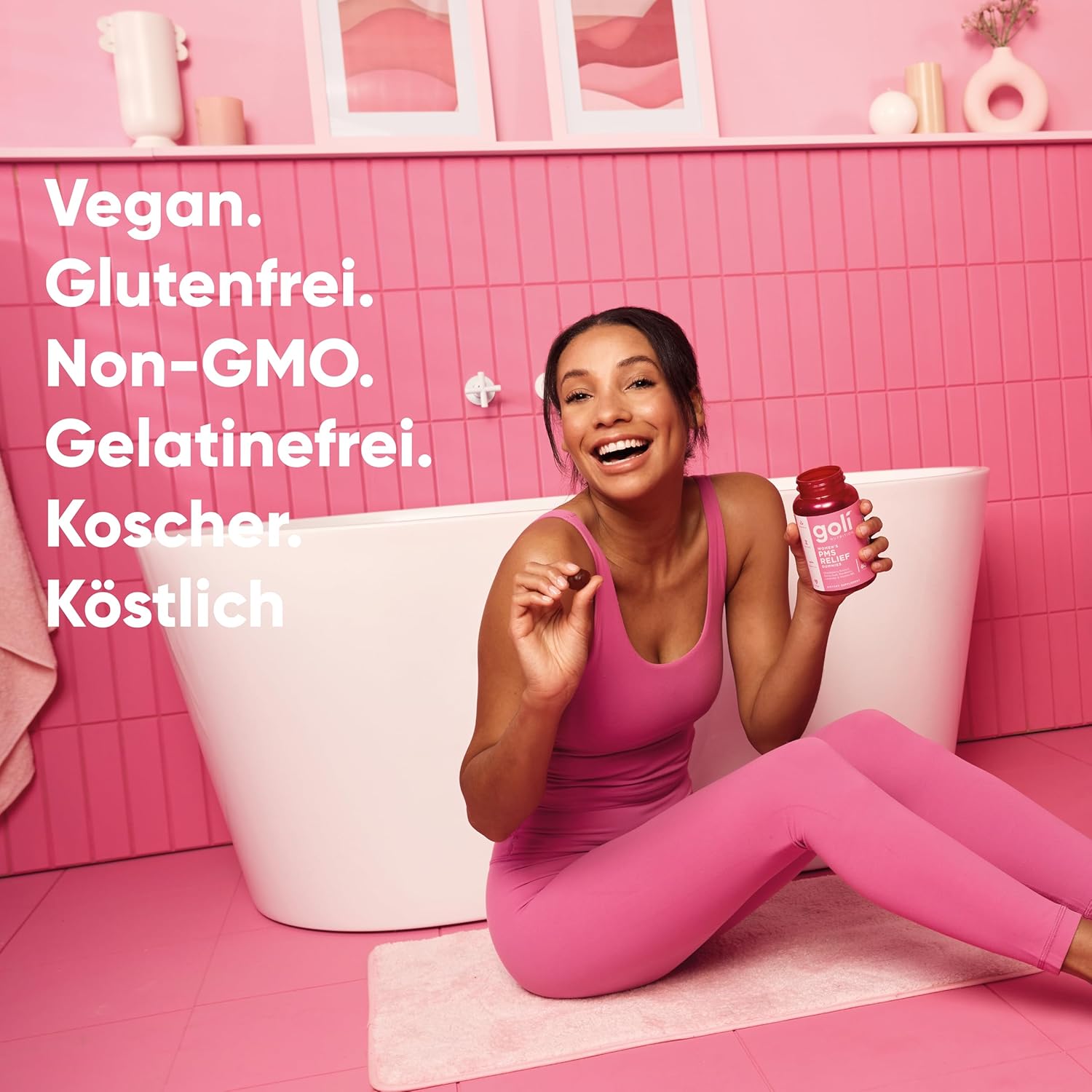 Lifestyle/Use Image: Goli Women's PMS Relief Gummies vegan supplement lifestyle image