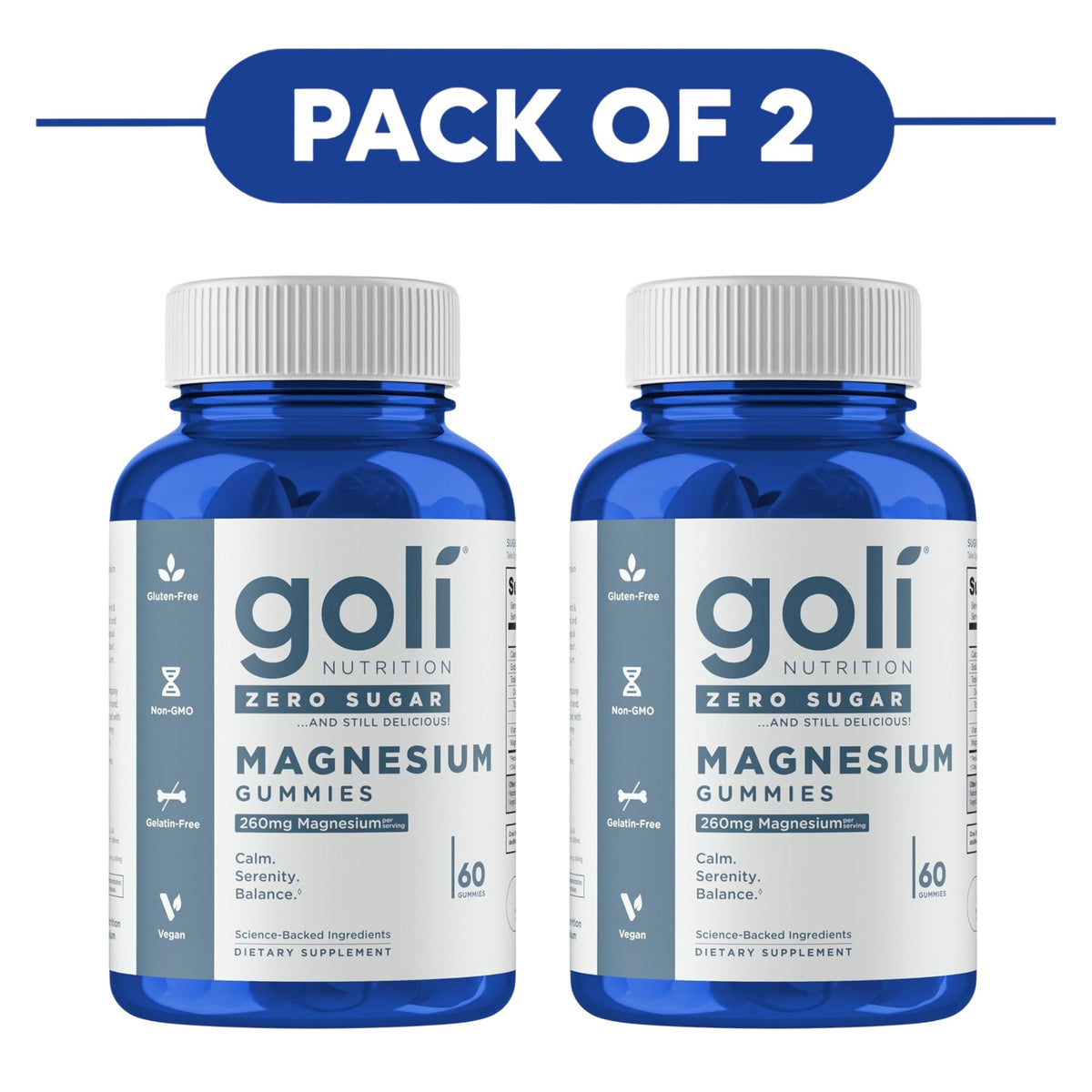 Goli Nutrition Zero Sugar Magnesium Gummies 260mg 60 Count Pack of 2