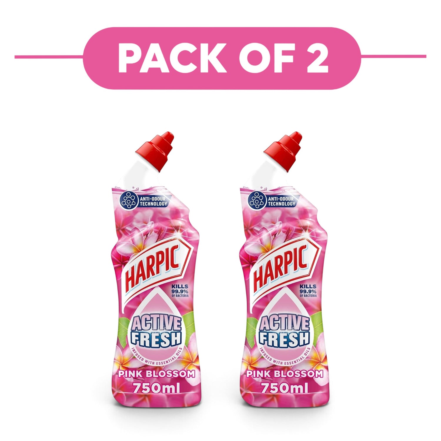 Harpic Active Fresh Pink Blossom Toilet Cleaning Gel 750ml Pack of 2