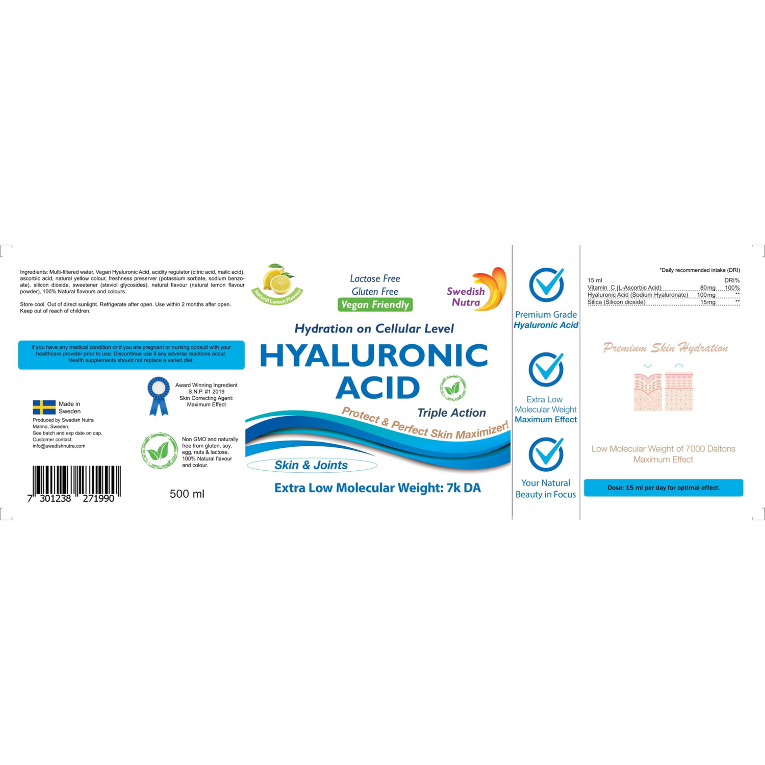Barcode image: Swedish Nutra hyaluronic acid liquid 500ml barcode packaging