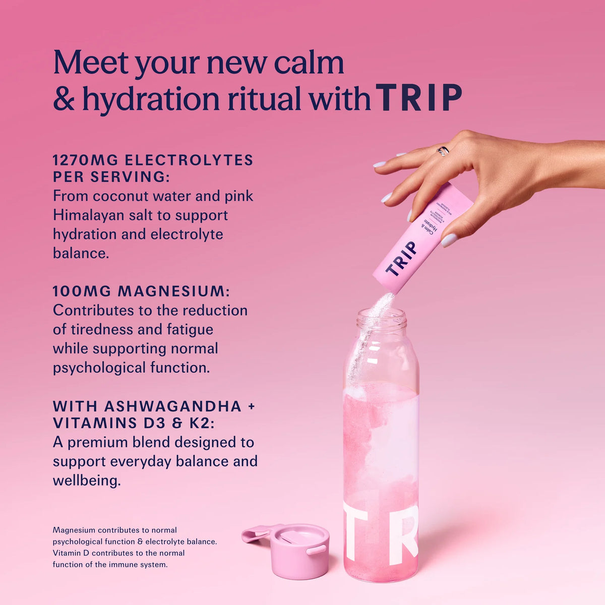 TRIP Calm & Hydrate Magnesium Electrolyte Powder 30 sachets preparation in water