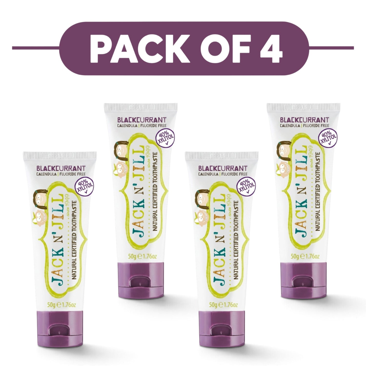 Jack N' Jill Natural Certified Toothpaste Blackcurrant 50g Pack of 4