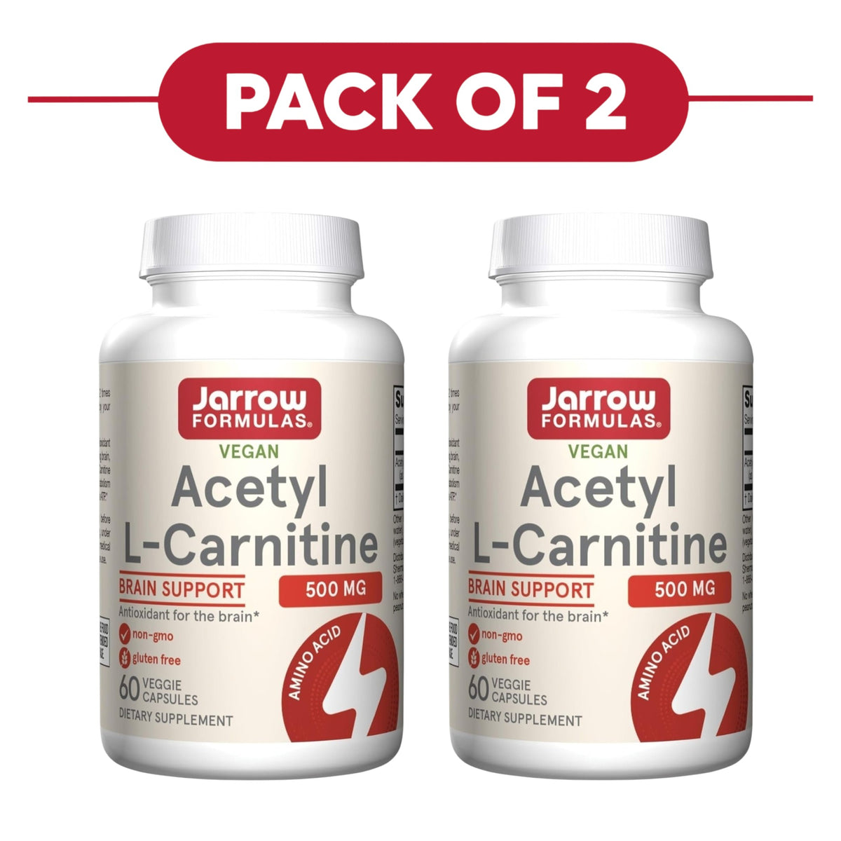 Jarrow Formulas Acetyl L-Carnitine 500mg 60 Veggie Capsules Pack of 2