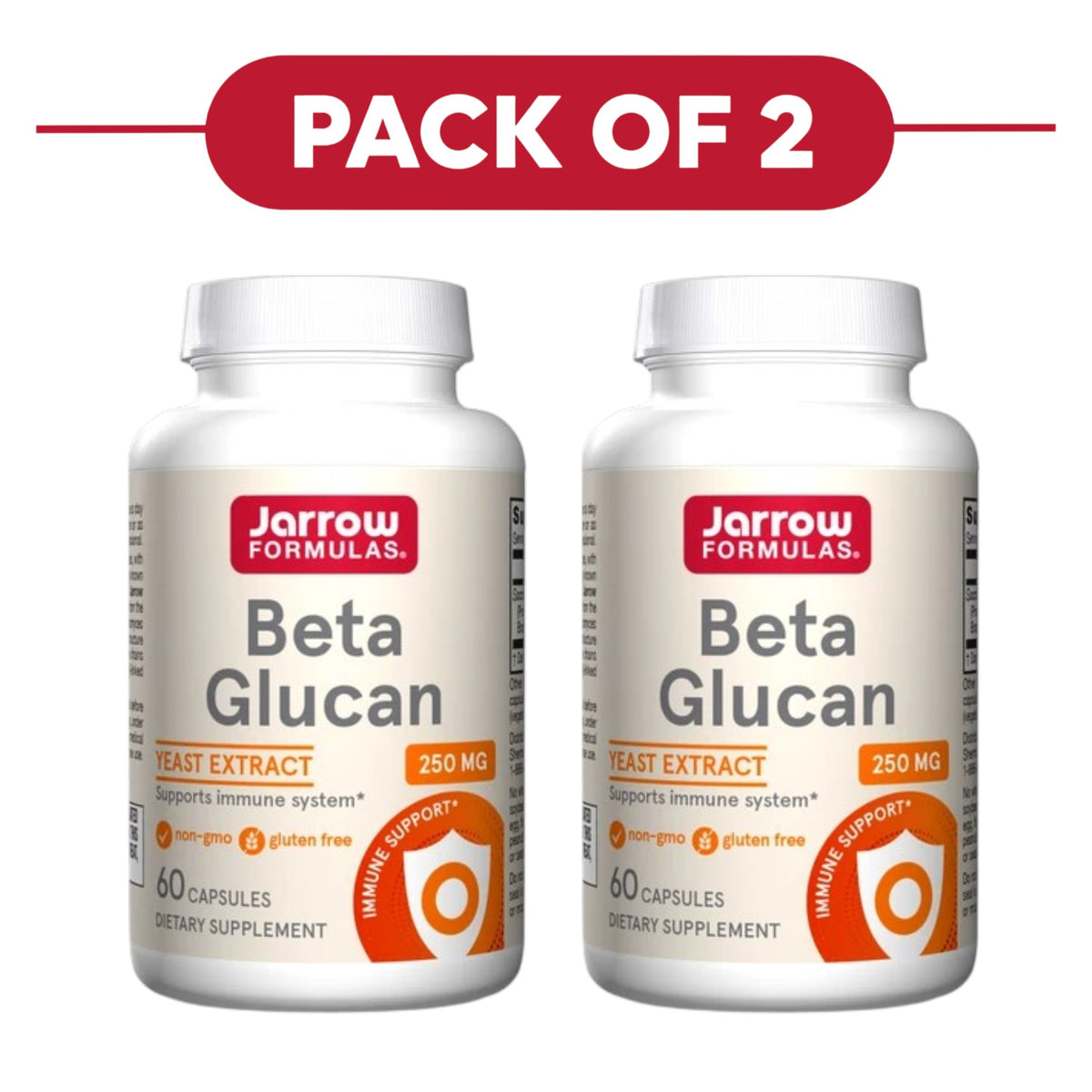 Jarrow Formulas Beta Glucan Yeast Extract 250mg 60 Capsules Pack of 2