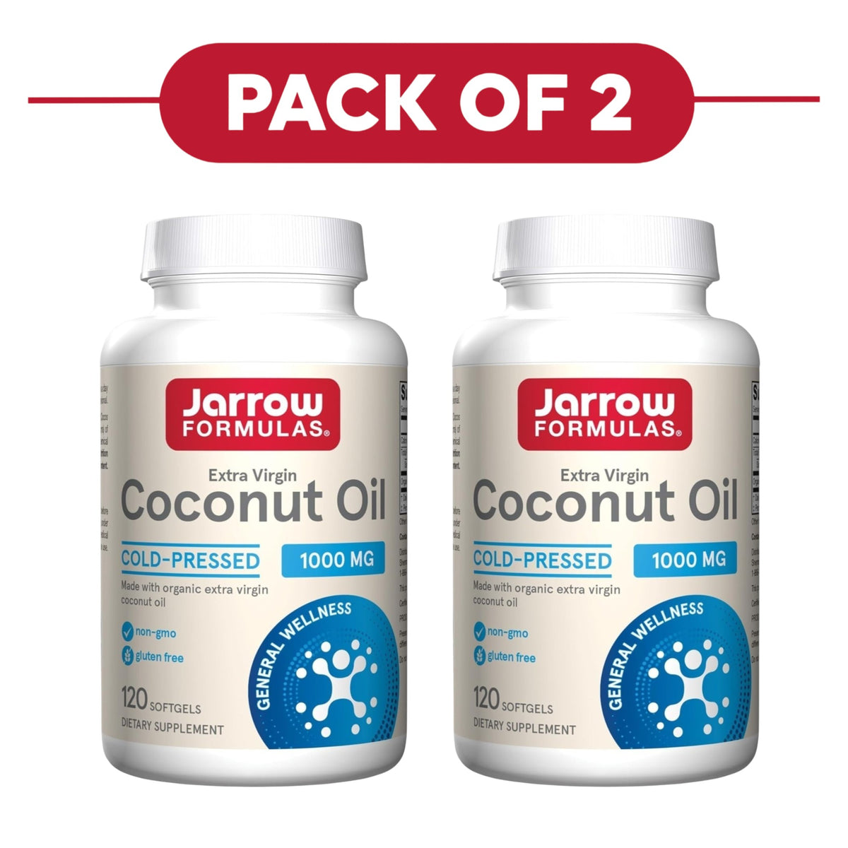 Jarrow Formulas Extra Virgin Coconut Oil 1000mg 120 Softgels Pack of 2