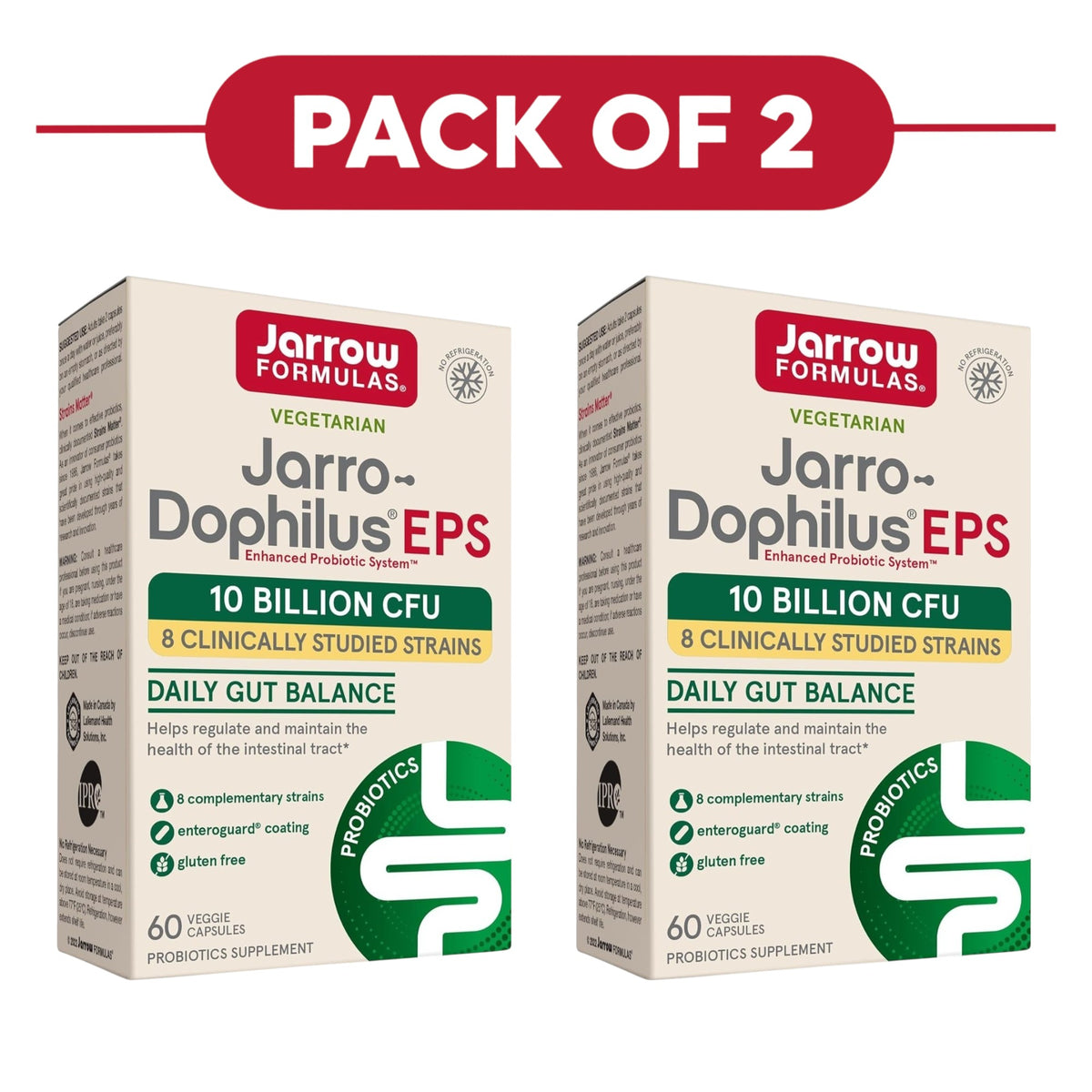 Jarrow Formulas Jarro-Dophilus EPS 10 Billion CFU 60 Veggie Capsules Pack of 2
