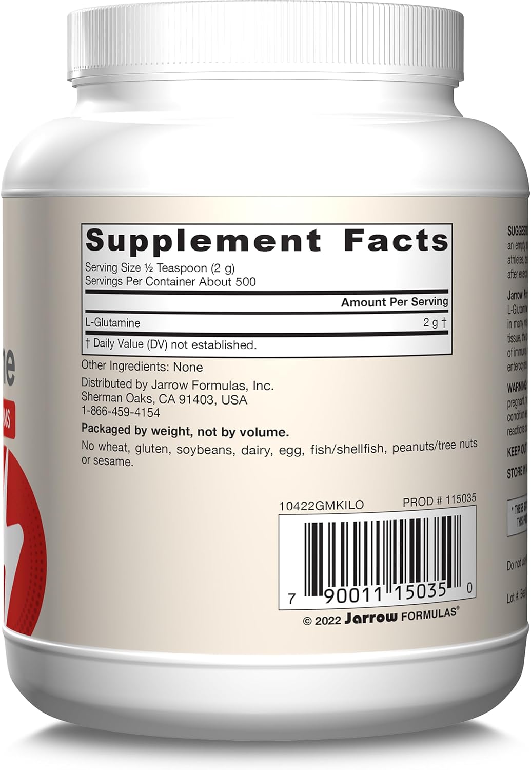 Barcode Image: Jarrow Formulas L-Glutamine powder 1000g barcode unflavoured