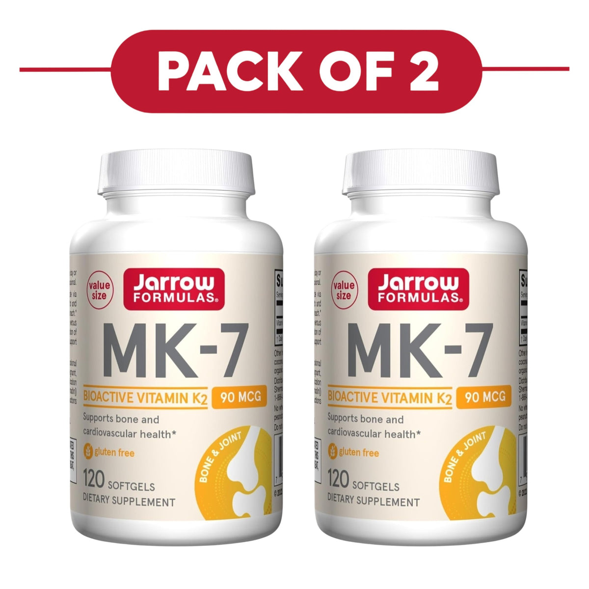 Jarrow Formulas MK-7 Vitamin K2 90mcg 120 Softgels Pack of 2