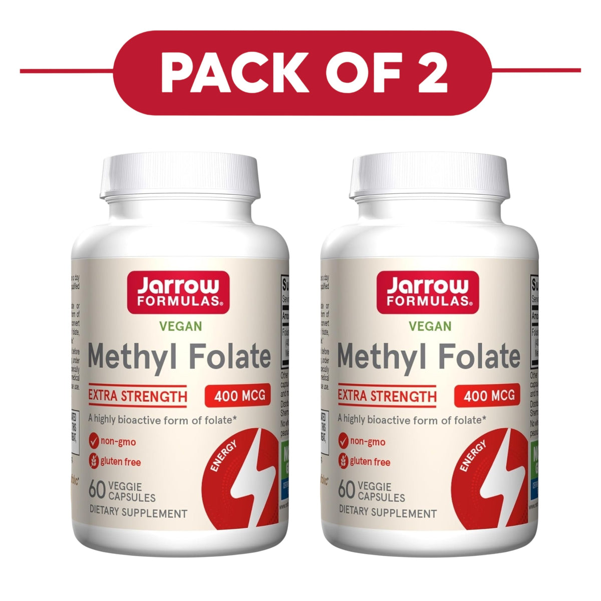 Jarrow Formulas Methyl Folate 400mcg 60 Veggie Capsules Pack of 2
