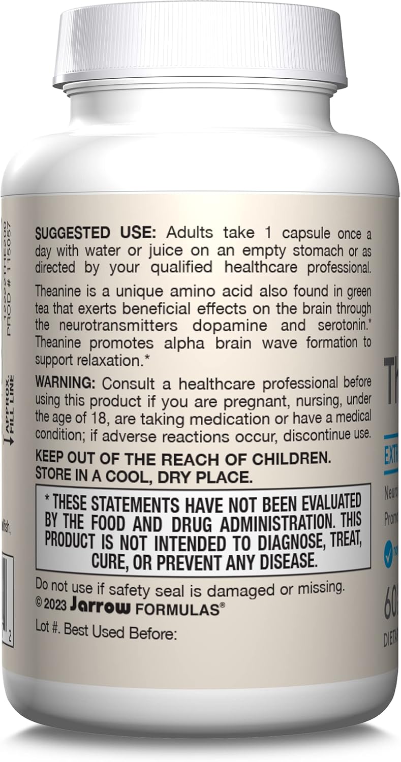 Jarrow Formulas Theanine 200mg veggie capsules usage instructions 60 count