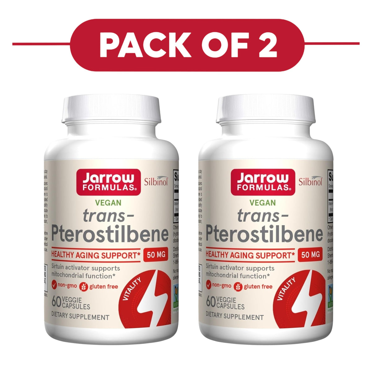 Jarrow Formulas Trans-Pterostilbene 50mg 60 Veggie Capsules Pack of 2
