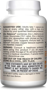 Jarrow Formulas Zinc Balance 15mg with copper veggie capsules usage instructions 100 count