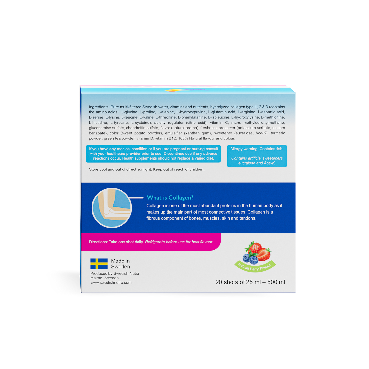 Back image: Swedish Nutra collagen joint shots 10000mg 20 x 25ml pack