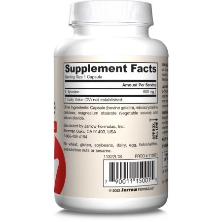 Barcode Image: Jarrow Formulas L-Tyrosine 500mg capsules 100 count barcode packaging
