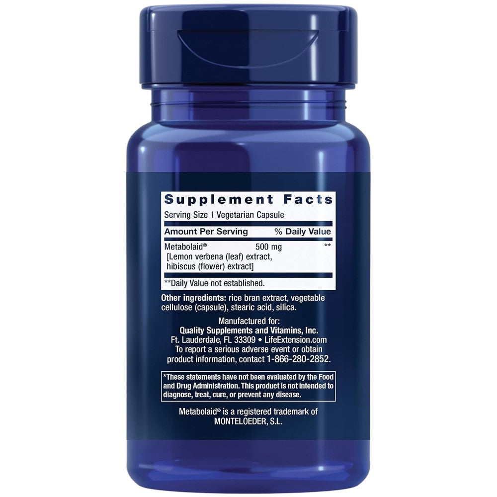 Life Extension Body Trim Appetite Control dietary supplement vegetarian capsules, 30 capsules, 500mg Metabolaid®, supplement facts and ingredients