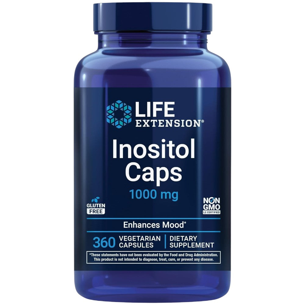 Life Extension Inositol 1000mg vegetarian capsules blue bottle packaging, no flavour, 360 capsules