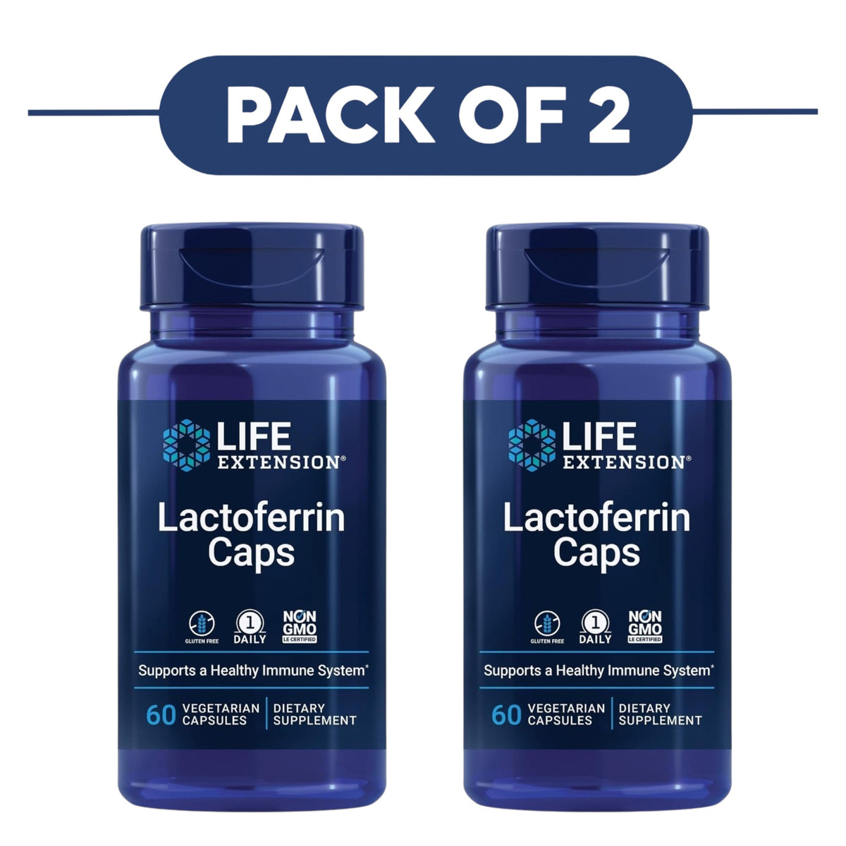 Life Extension Lactoferrin 60 Vegetarian Capsules Pack of 2