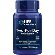 Life Extension Two-Per-Day Multivitamin 120 tablets blue bottle packaging, no flavour, 120 tablets