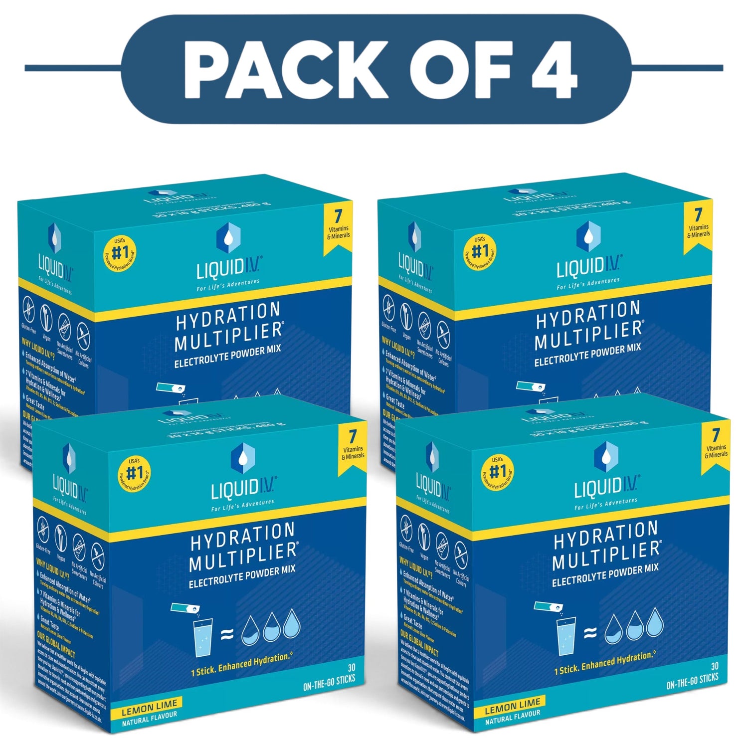 Liquid I.V. Hydration Multiplier Lemon Lime 30 Sticks Pack of 4