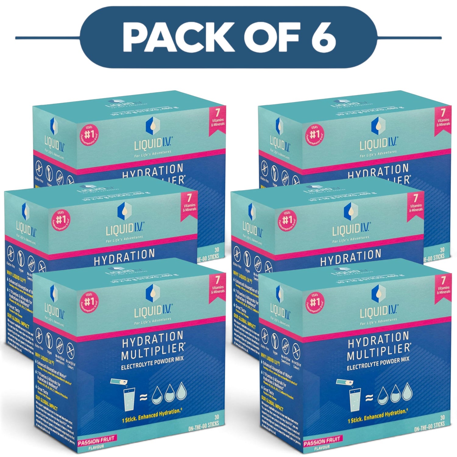 Liquid I.V. Hydration Multiplier Passion Fruit 30 Sticks Pack of 6
