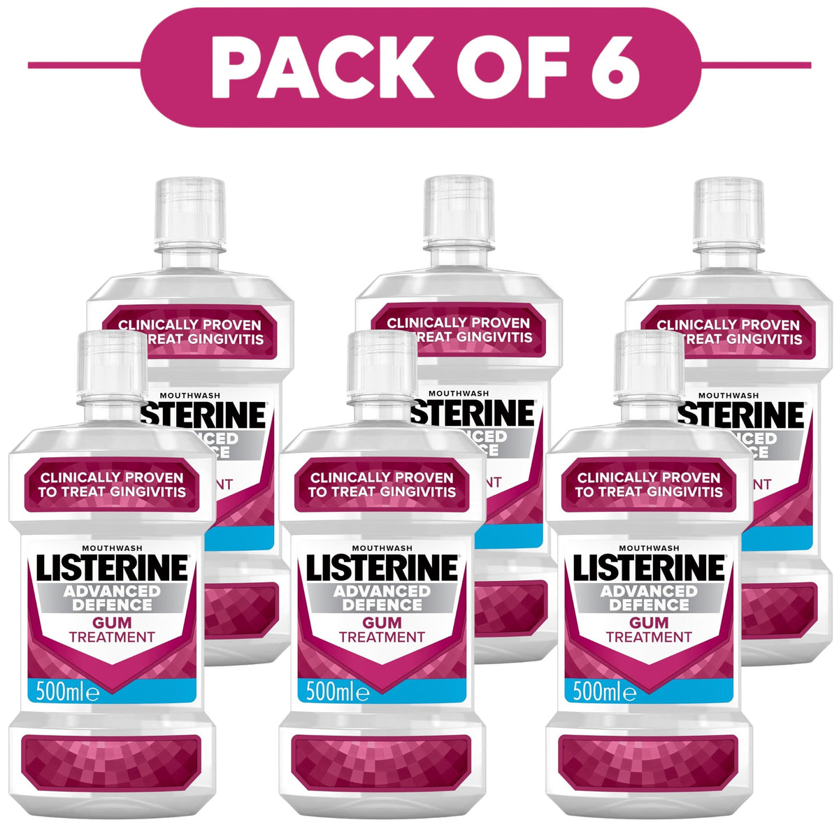 Listerine Advanced Defence Gum Treatment Mouthwash 500ml Pack of 6