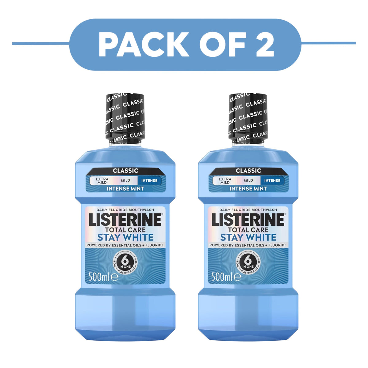 Listerine Total Care Stay White Mouthwash Intense Mint 500ml Pack of 2