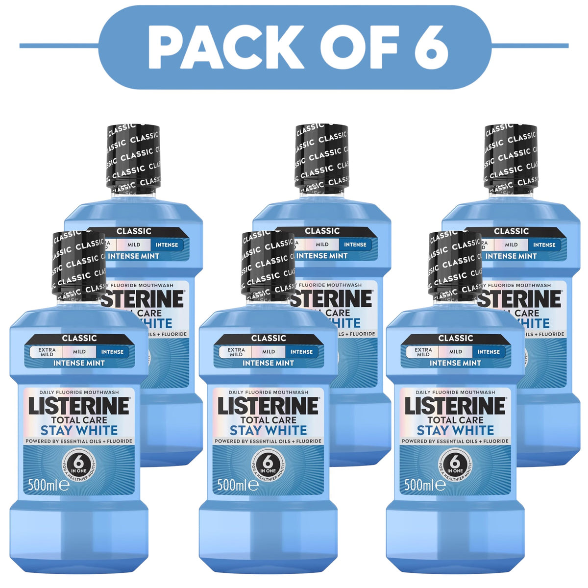 Listerine Total Care Stay White Mouthwash Intense Mint 500ml Pack of 6