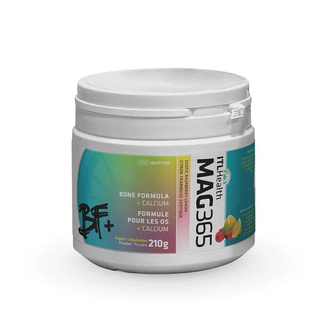 MAG365 BF Plus Calcium powder tub, raspberry lemon flavour, 210g.