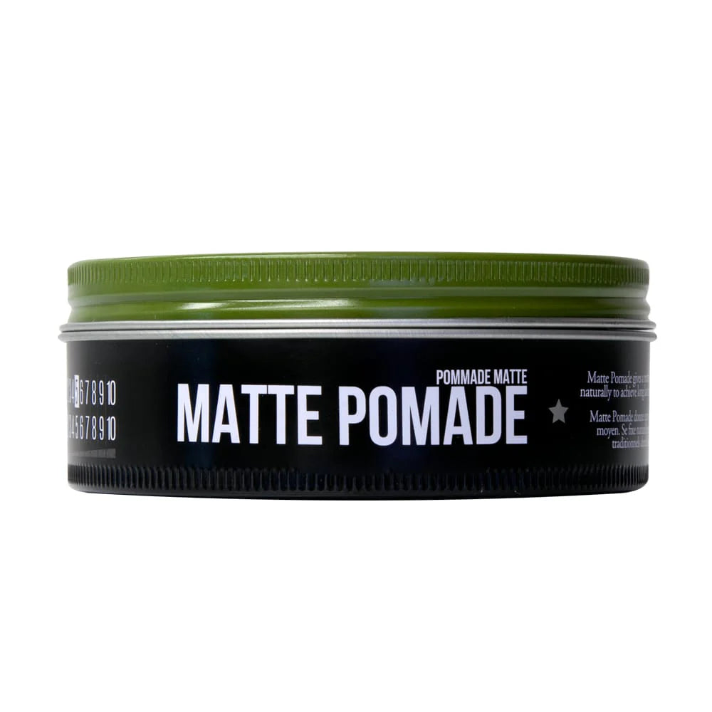 Side image: Uppercut Deluxe Matte Pomade 100g jar medium hold matte styling product packaging