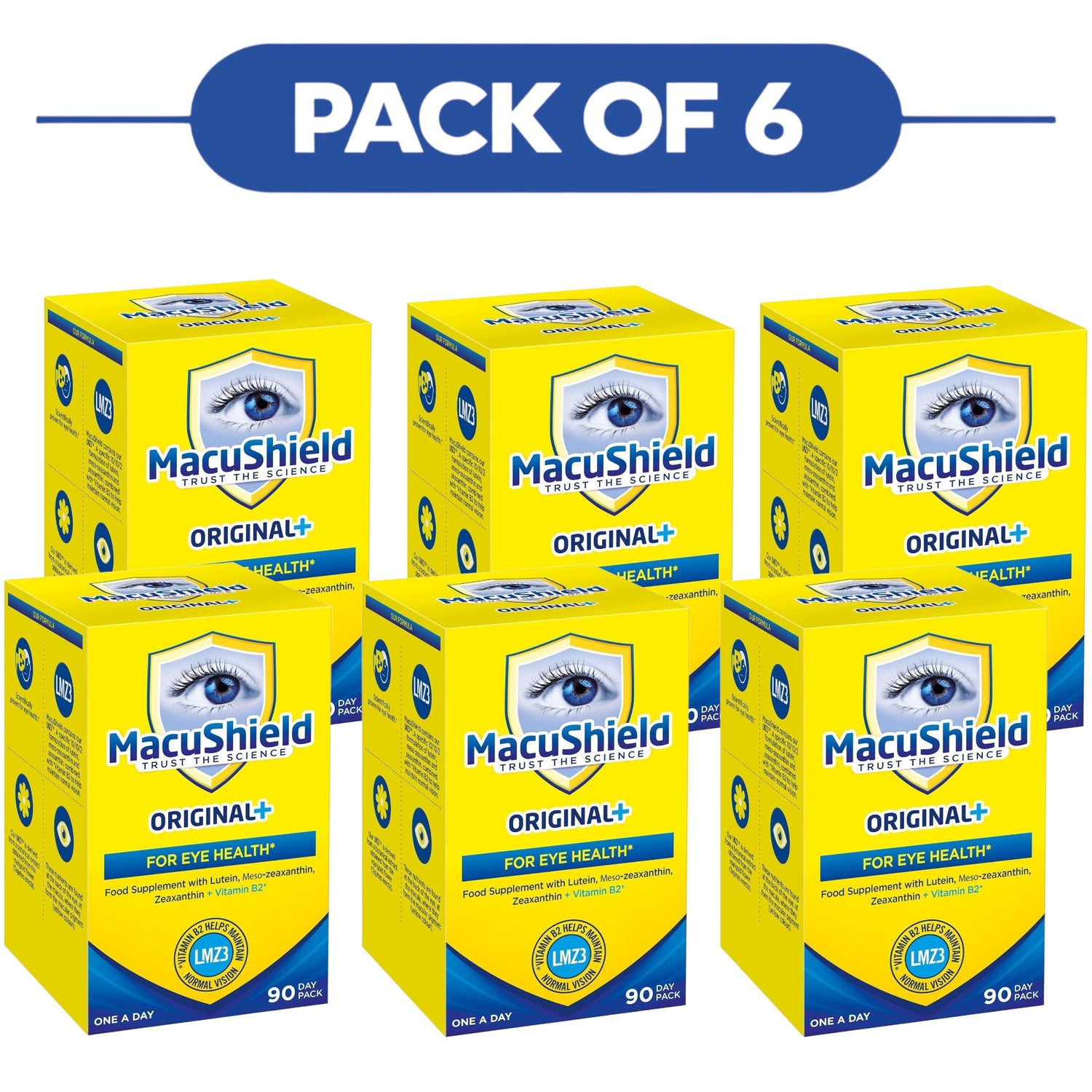 MacuShield Original+ Lutein Vitamin B2 90 Capsules Pack of 6