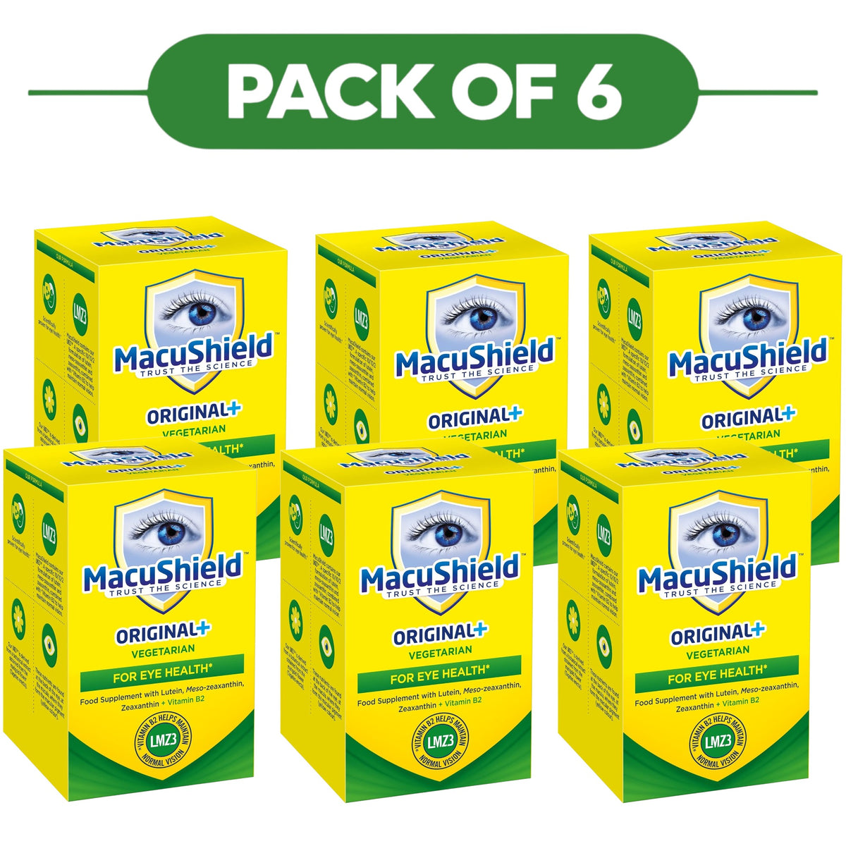 MacuShield Original+ Vegetarian Lutein Vitamin B2 90 Capsules Pack of 6