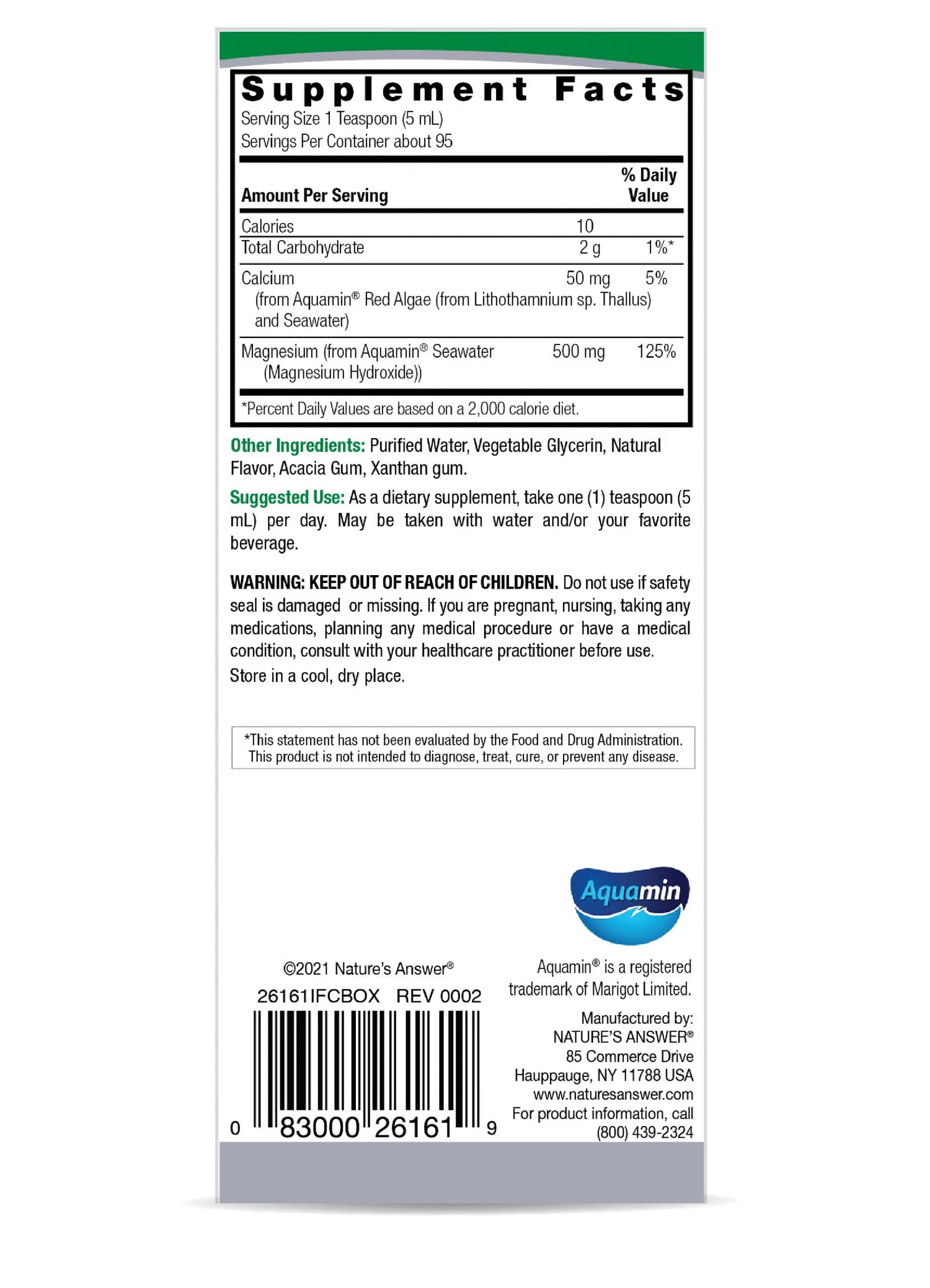 Nature’s Answer Marine Calcium Magnesium Liquid Vanilla Cream 480ml box barcode image
