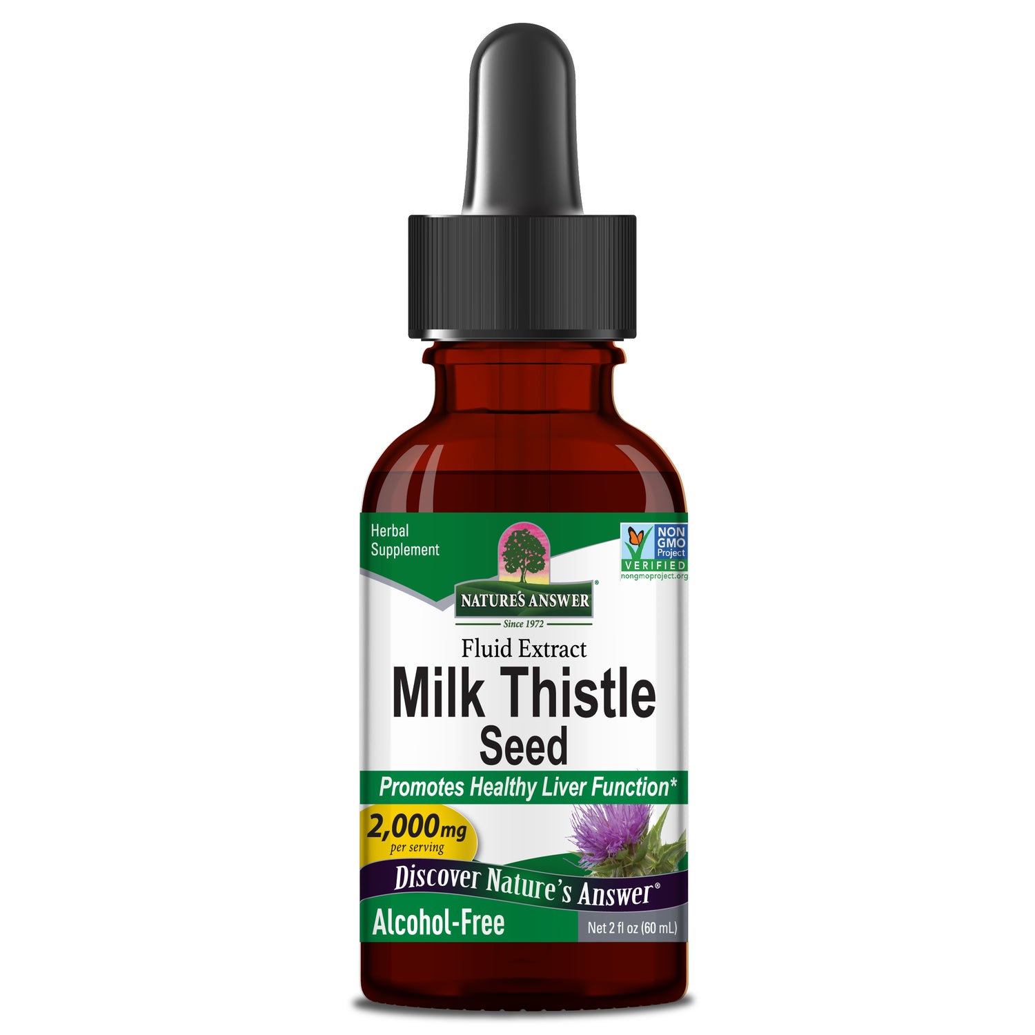 Nature’s Answer Milk Thistle Alcohol-Free Liquid Extract 60ml bottle front view on a white background