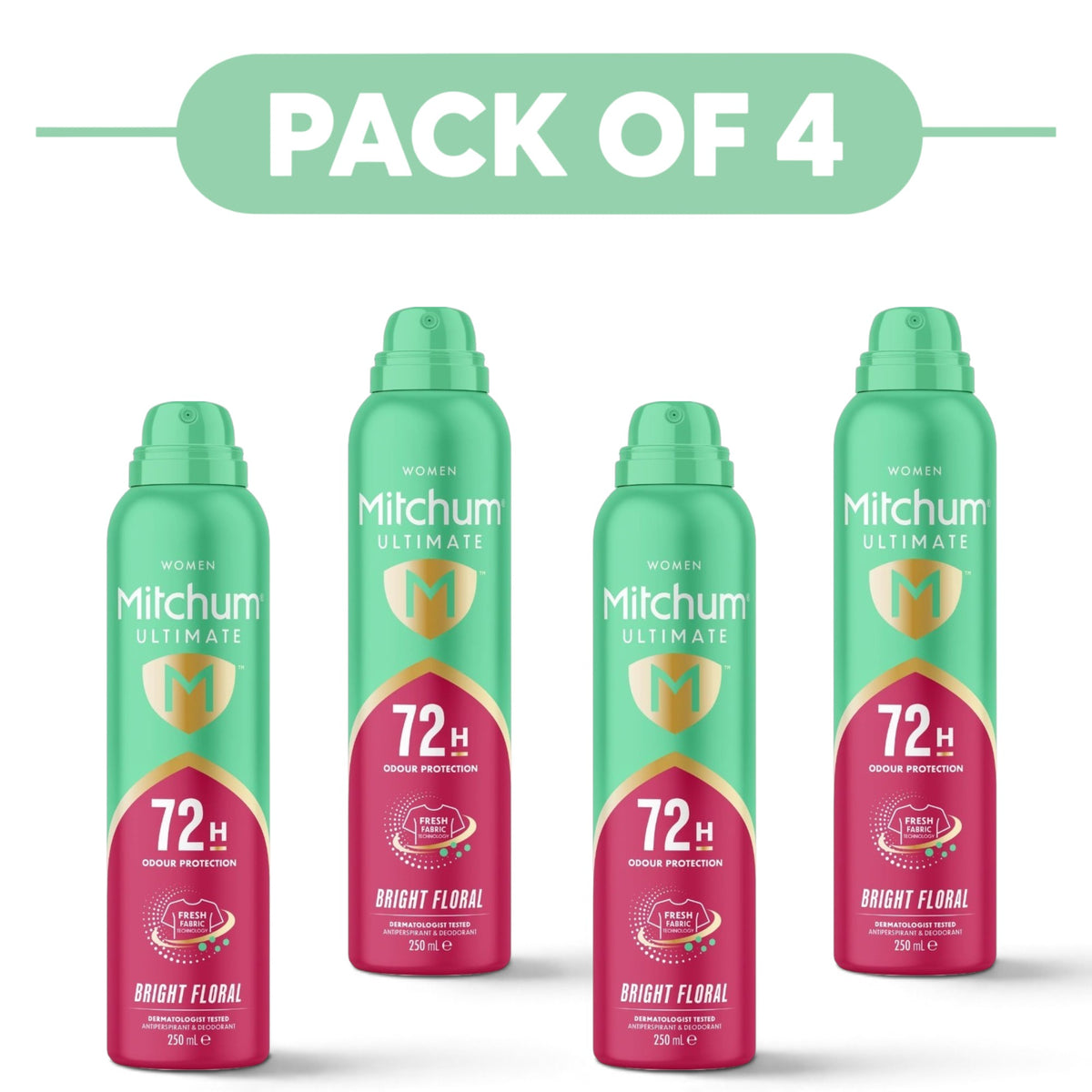Mitchum Women's Ultimate 72H Bright Floral Aerosol 250ml Pack of 4