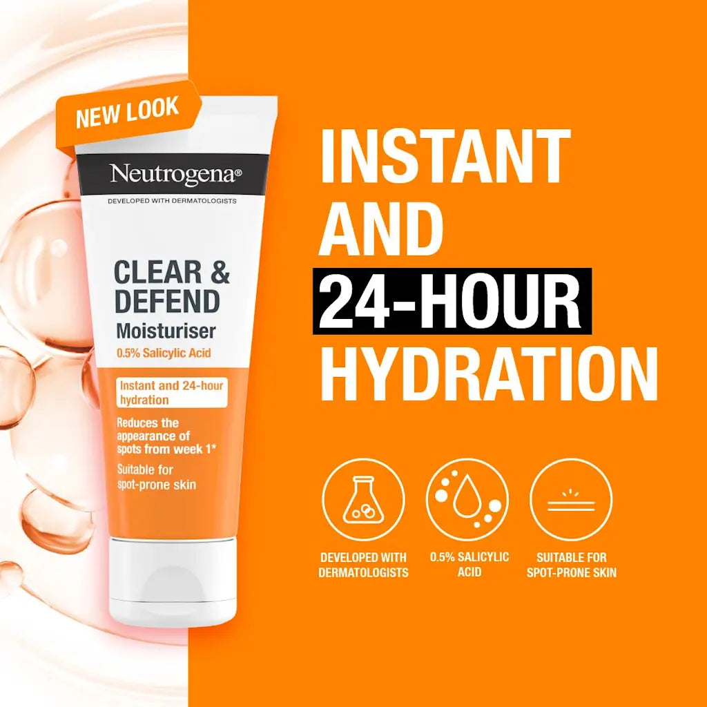 Neutrogena Clear & Defend Oil-Free Moisturiser 50ml - With 0.5% Salicylic Acid new look