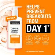 Neutrogena Clear & Defend Face Wash 200ml - 2% Salicylic Acid Purifying Cleanser