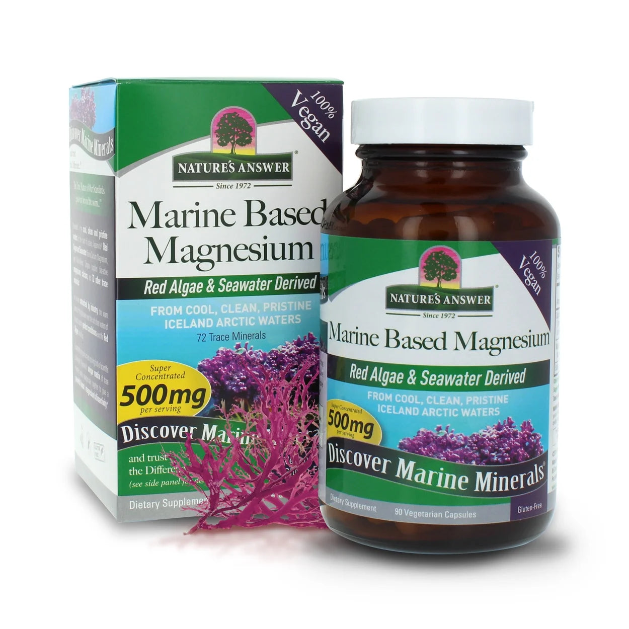 Nature's Answer Marine Based Magnesium Plant-Based Capsules 90 count front bottle & box label