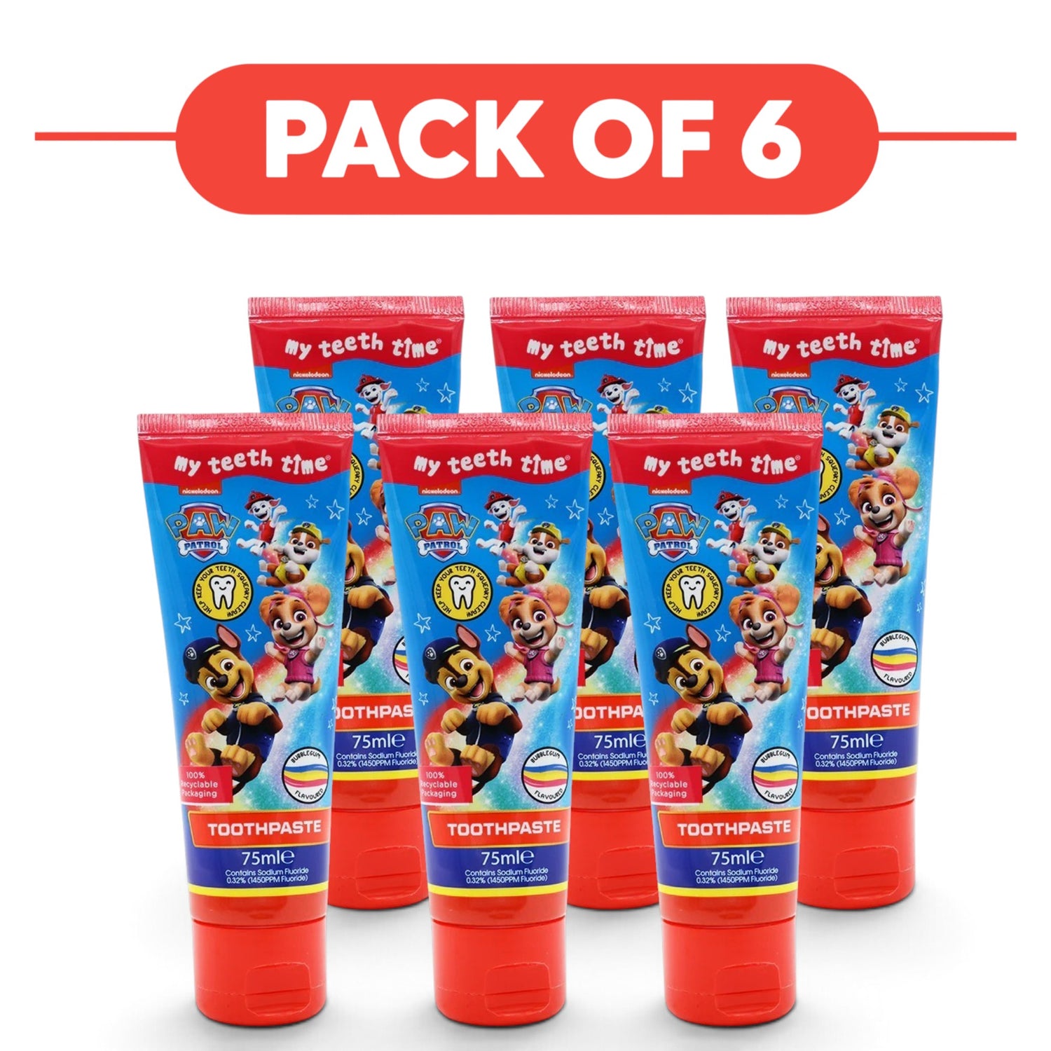 Nickelodeon PAW Patrol Kids Bubblegum Fluoride Toothpaste 75ml Pack of 6