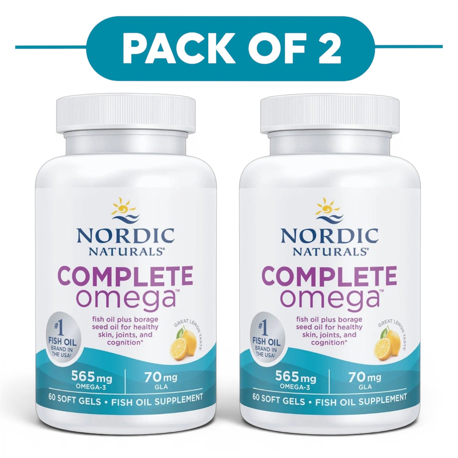 Nordic Naturals Complete Omega 565mg Lemon 60 Soft Gels Pack of 2