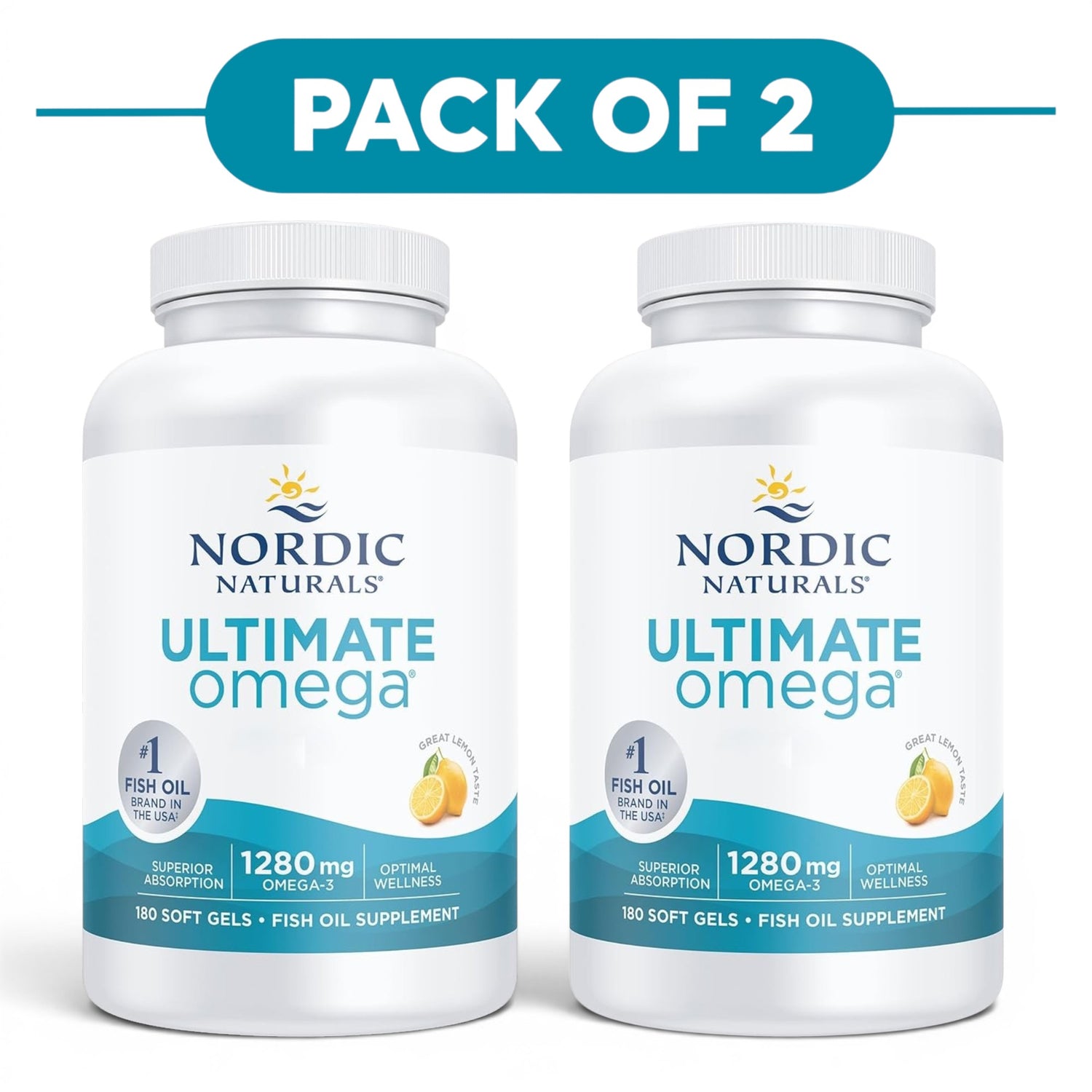 Nordic Naturals Ultimate Omega 1280mg Lemon 180 Soft Gels Pack of 2